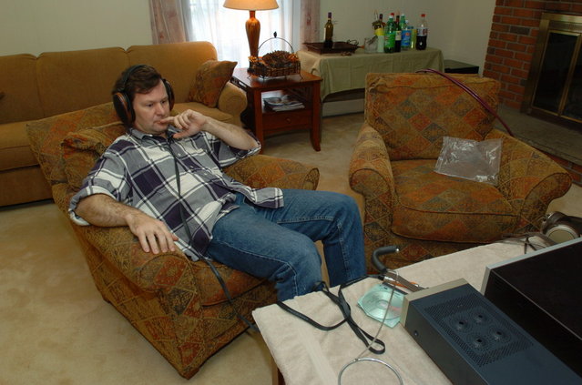 Frank testing the $10K headphone setup