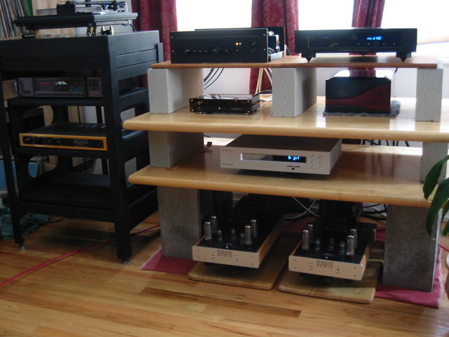49 inch wide x 1.5 inch thick maple butcher block; final result will be 4 shelves and tied together with 8020 uprights.