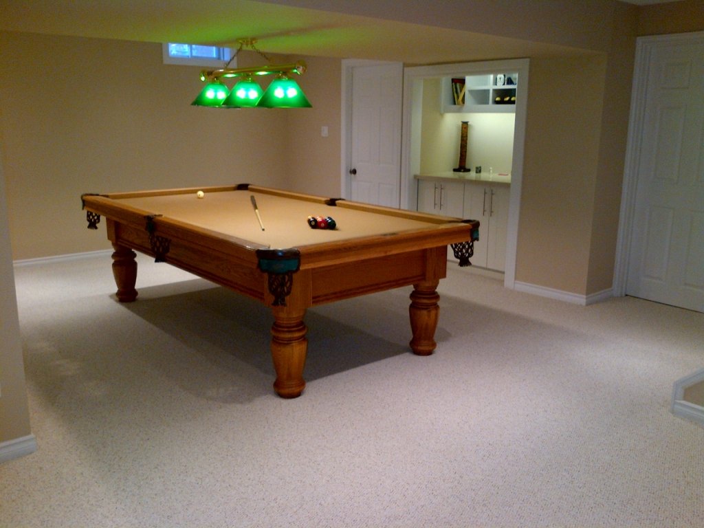 from bathroom past pool table