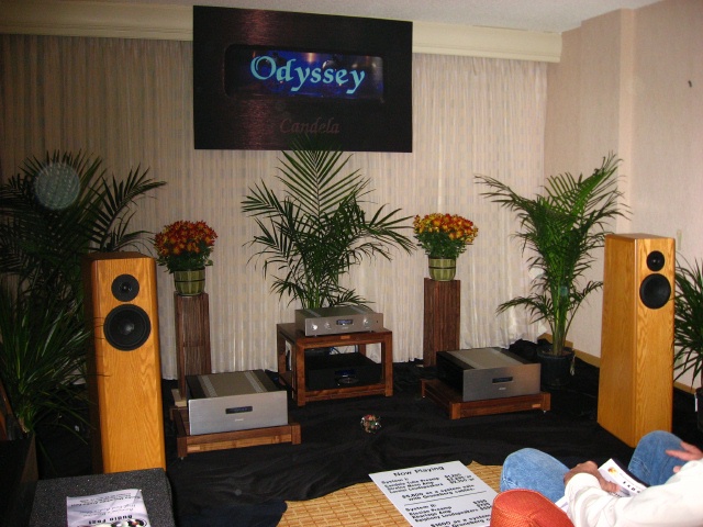 The Odyssey Room - Lorelei Speakers - Candella Preamp - Statos Monoblocks (I don't know if they are Extremes or not)