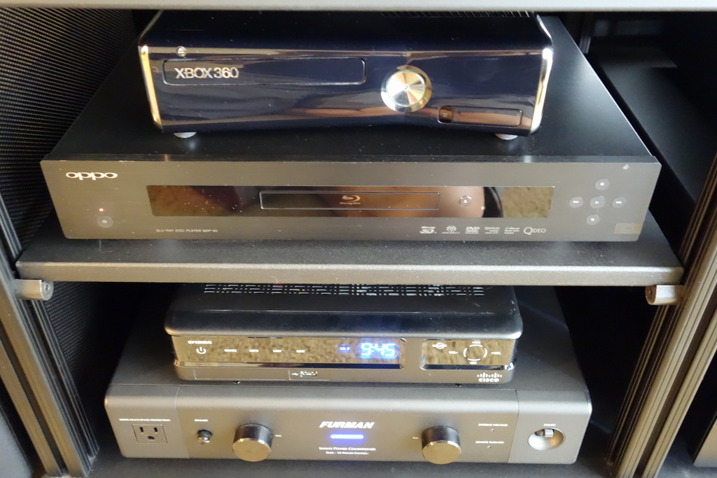 Xbox 360; Oppo BDP-93; Cisco 8742 DVR; Furman Elite-15 PFi.