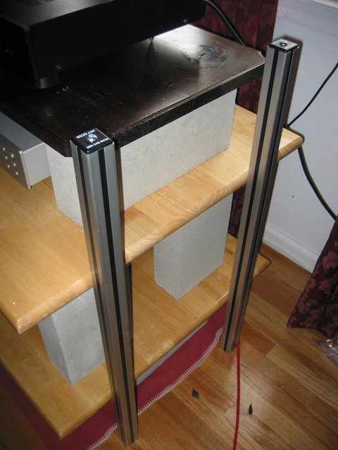 8020 T-slot framing, two 37 inch pieces on each side. Butcher block is sufficiently thick and beefy such that I don't need center uprights...I think!