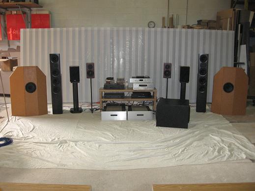 Toronto Area Audio Society - The set up.
Featured speakers were, (from out side) Visaton B200 open baffles, GR Research OB 5's, Von Schweikert VR1's , Totem Model 1's. GR Research PR sub.