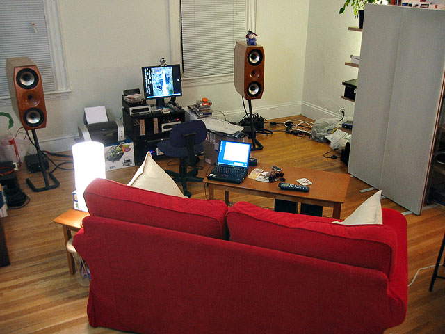 NuForce S-9 Speakers, In Room - NuForce S-9 standmount speakers, with custom Burlinga faceplate