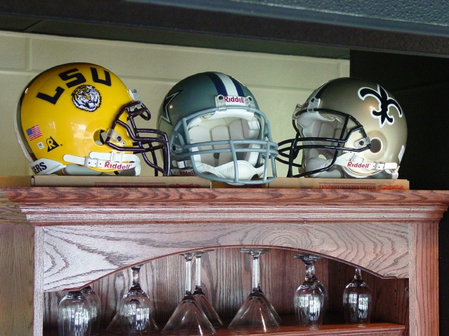 My team's helmets in my restaurant.