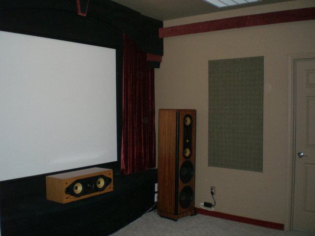 Legacy FOCUS & Cinema Center channel - Theater wall with screen view, Legacy view, sound panel treatment, and valence with lighting