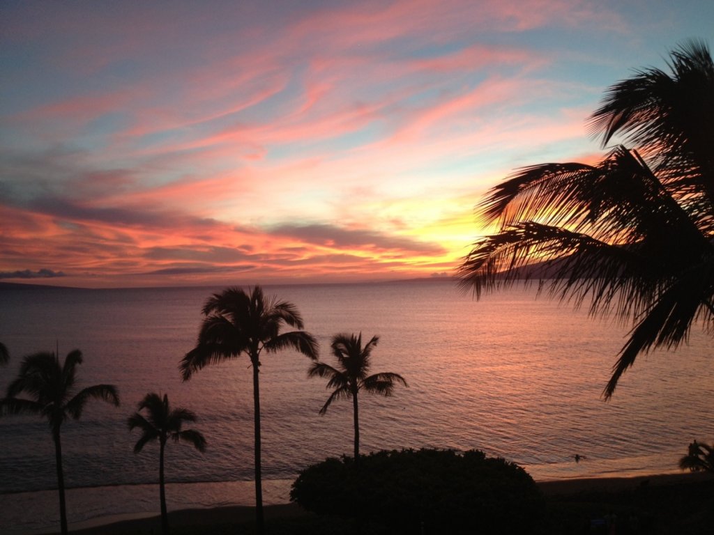 Cell phone picture of sunset on the island of Maui.