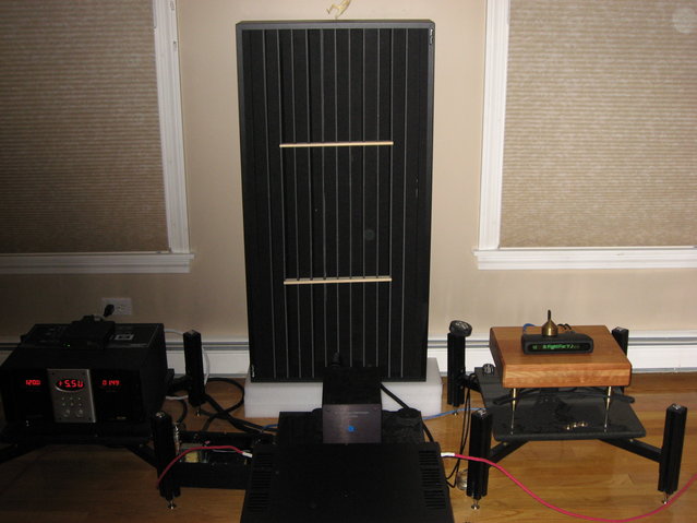 Realtraps Black diffusor in the front of the room.