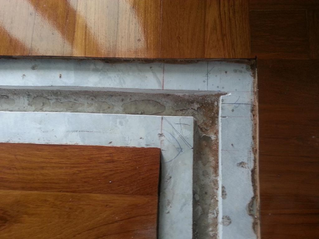 Need to cut corner at the cement slab sub-floor.