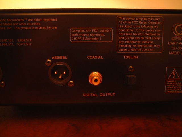 AES/EBU, coaxial (RCA) and toslink digital outputs