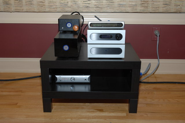 Library rig showing new Blue Circle amp, preamp and Bel Canto/Slim