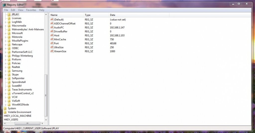 jplay regedit