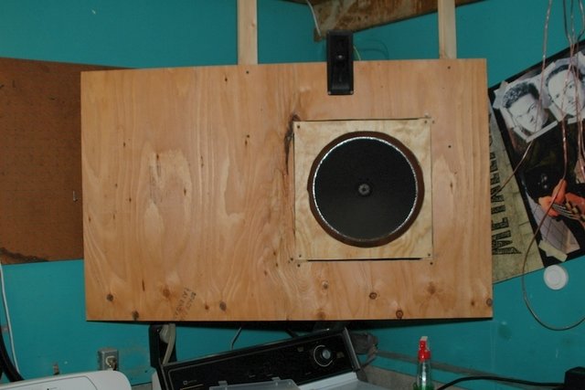 Open Baffle garage speaker - allows me to swap in most any drivers (got two); currently a late 60's Zenith branded Fisher 15, and Jensen RP103b