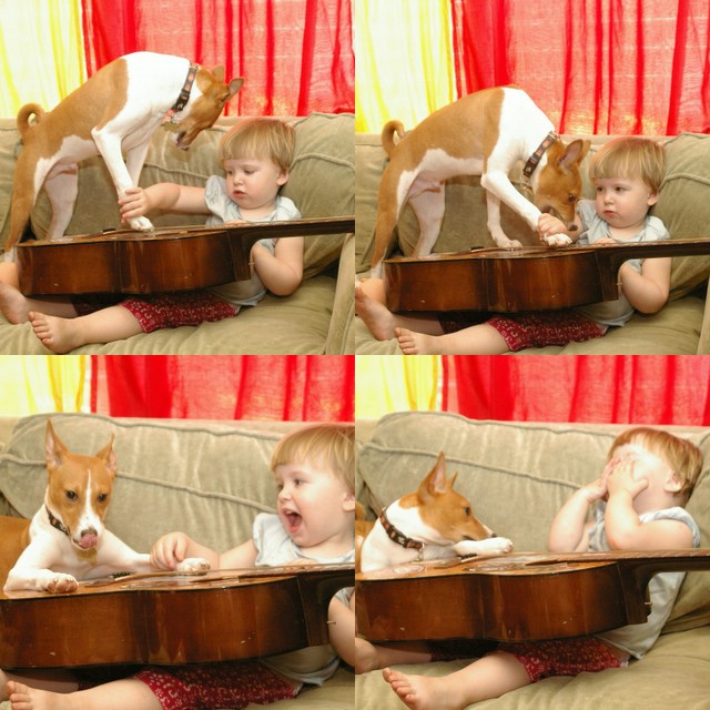 Sabrina teaching guitar to Cooper - picture says it all . . .