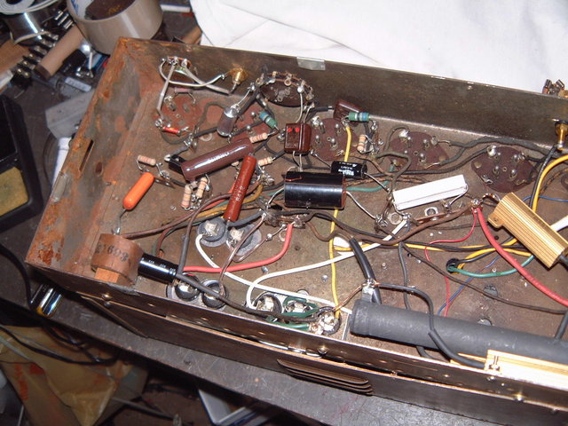 Amp - Underneath show new resistors aand caps