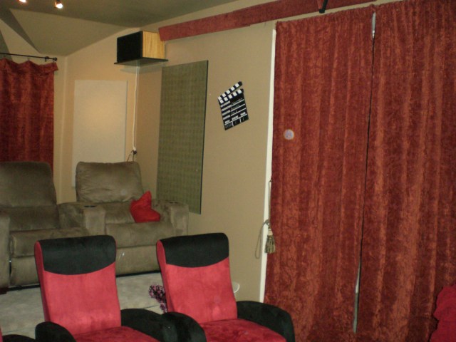 Entrance drapes, wall treatments, rear speakers, seating