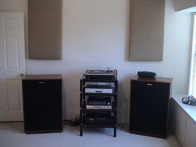 Upstairs listening room. 2'X 4'X 4" acoustic panels.