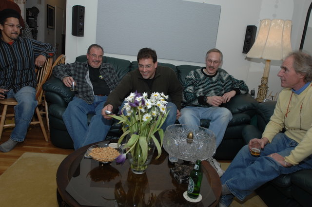 From L to R: Martin, Mike's Uncle, Mike, Bob and Rollo listening