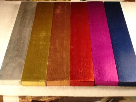 Odyssey Colored Faceplate Samples - These are color samples that Klaus sent me to consider. In order from left to right: silver, gold, copper, burgundy, purple and dark blue.