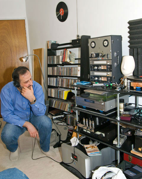 Boris checking out his "P 6" amp with my Grado SR60 headphone.