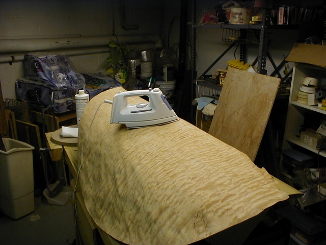 Raw quilted maple veneer needs to be softened with glycerin mix. Iron on technique works.