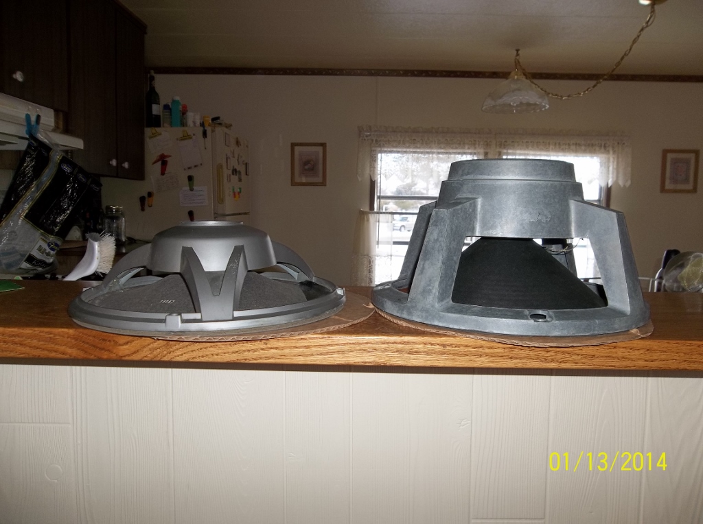 Wolverine LS-12 (blown) versus the EV-FOUR woofer replacing it.
