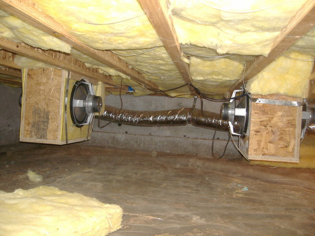 2 stereo IB manifolds in crawl space with (4) 15" drivers total.