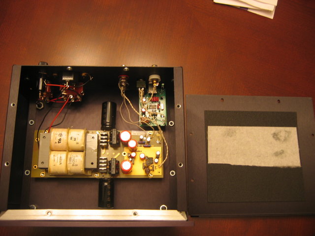 Poseidons Voice NOS-USB DAC inside view - Various damping and one small ERS sheet applied over power transformer.
