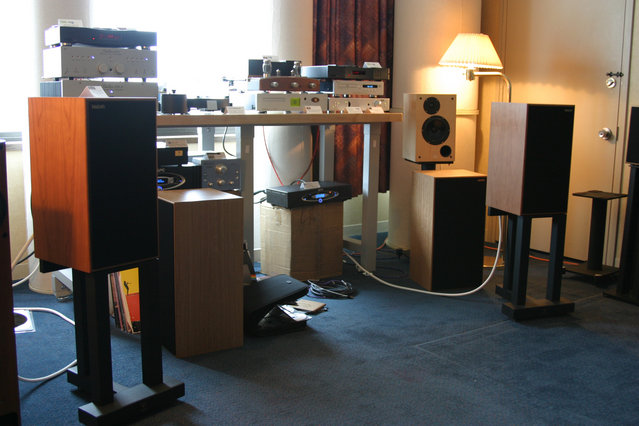 David Michael Audio Room - Harbeth 7ES-3 speakers sounding great driven by Belles amp/preamp and a Rega CD player.