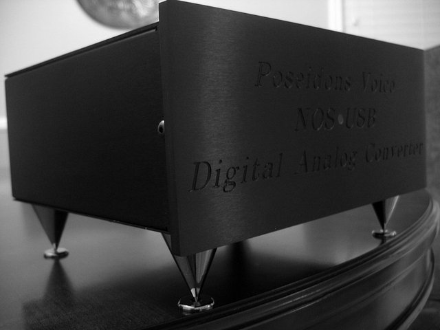 Poseidons Voice NOS-USB DAC angle view - Black & White photo.