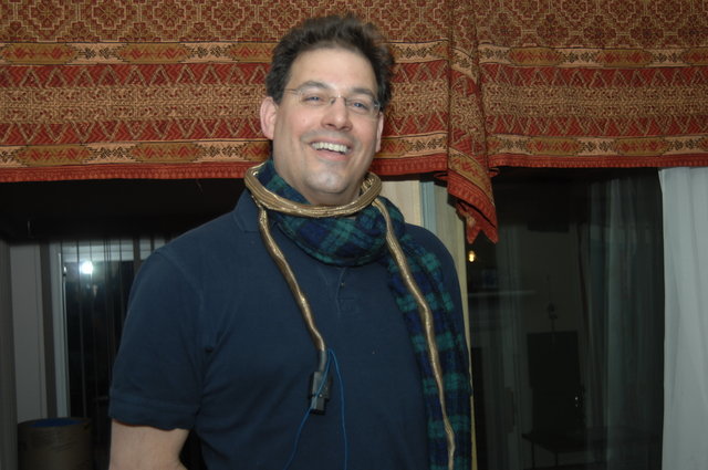 Mike wearing his designer neck thingies.