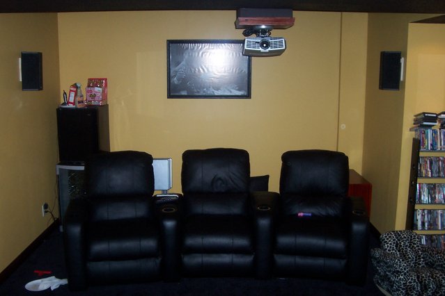 The Theater Room - My dream theater room is nearing completion. B&K Reference 50-S2, Oppo DVD, Gemstone Audio Blue Diamond 7 Channel amp, Legacy Focus mains with Silverscreen center, Mitsubishi HC3000 projector with a 102" pull-down screen, and a SVS PB12 Ultra-2 subwoofer.